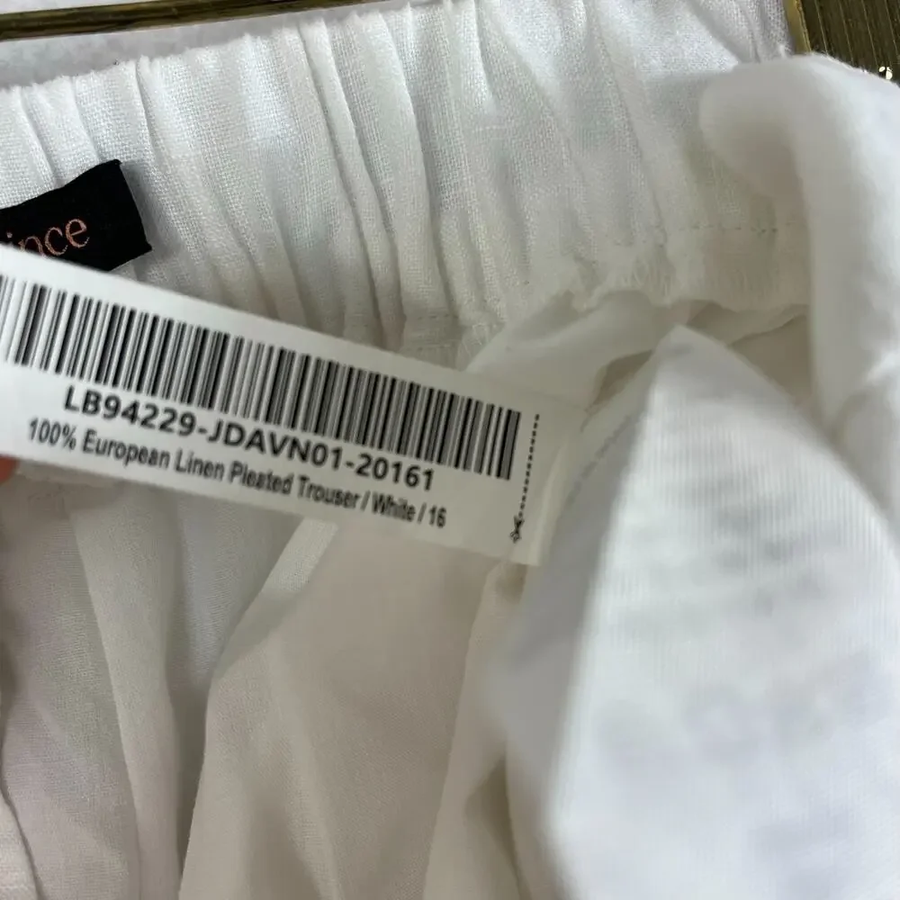 Quince European Linen Luxe Pleated White Trouser Pants Women's Size Medium